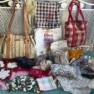 Longaberger Apron, Bags, Linens, Garters, Fabric Swatches, Napkins, Liner